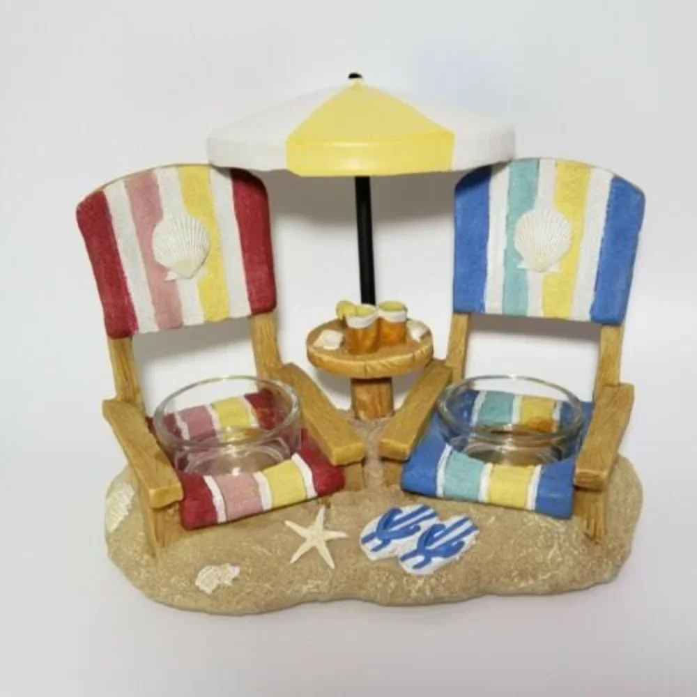 Yankee Candle Nautical Double Beach Chair Tea Light Holder Seashells Fli…